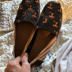 Black and Orange Logo Slip-On Shoes